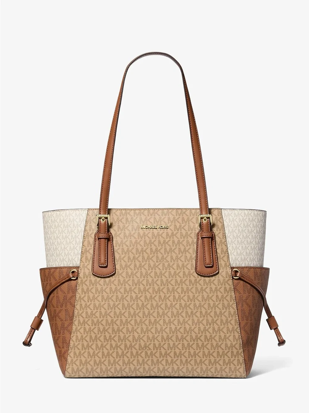 Michael Kors Signature Voyager Tote in Brown,‎ Tan & Cream